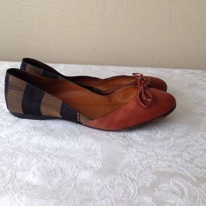 Fendi Italy Canvas Leather pequin Logo Flats